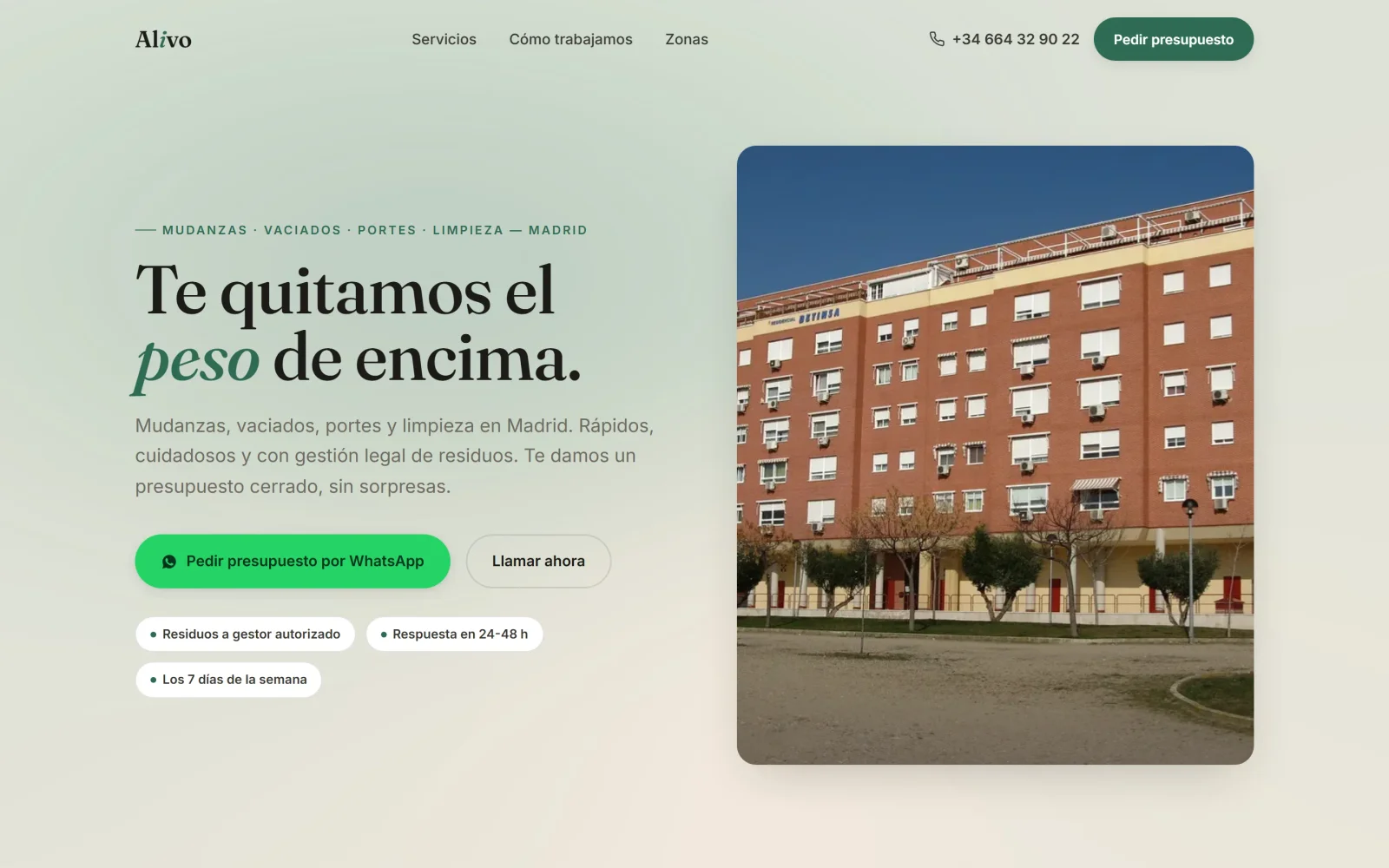 Captura de la web de Alivo